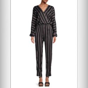 Maje Black and Pink Jumpsuit with Belted Waist and Staight-Leg Design size 1